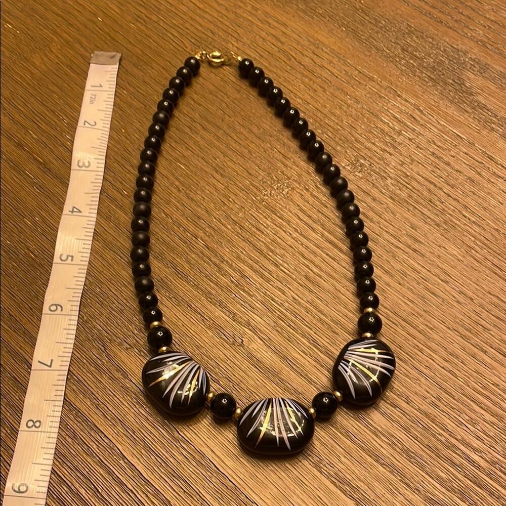 Japan Black and Gold hand painted porcelain bead necklace